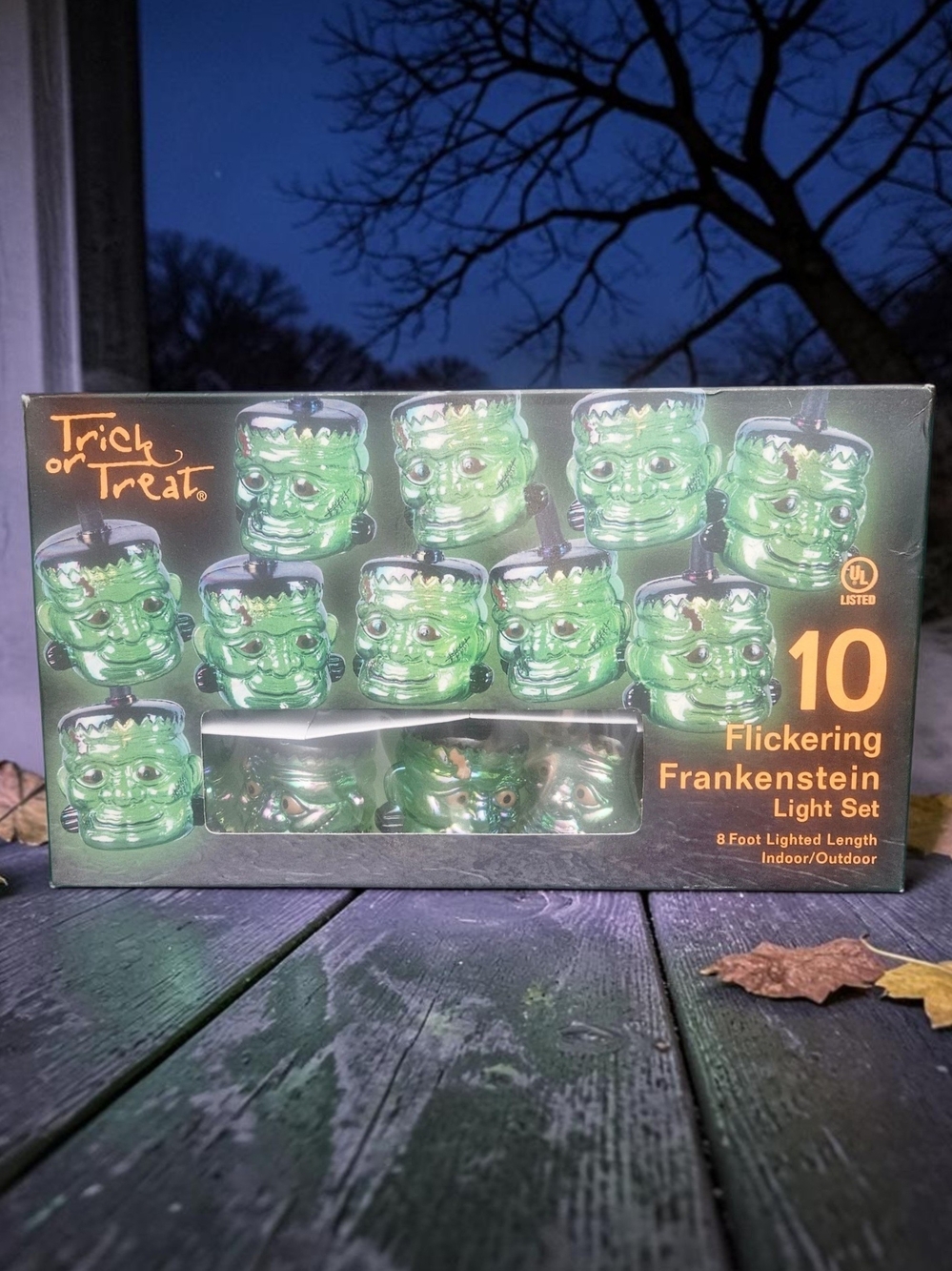 Vintage 1990s Trick or Treat Flickering Frankenstein 10-Light Halloween Set